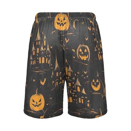 Halloween Castle Pumpkin Pajama Bottom Shorts for Men Soft Casual Sleep Lounge Shorts with Pockets S-XXL2