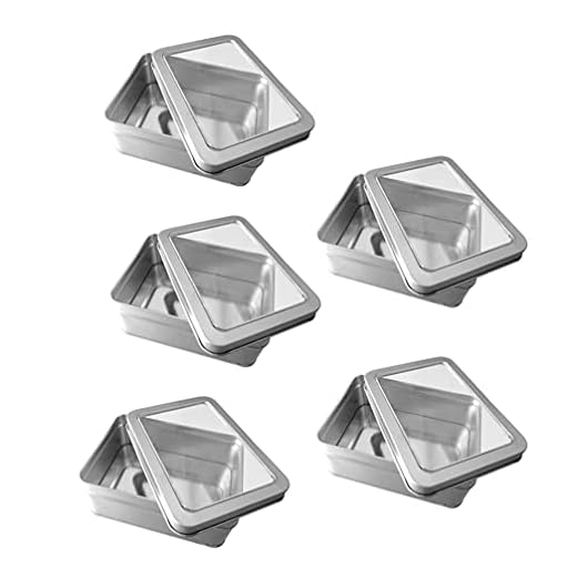 WINOMO 5St Rektangulär Tinplate Box Med Fönster Tomma Små Candy Lagringsbehållare Metall Korthållare Tin Tea Can För Ljus Torr Mat Arrangör Kids Mynt Bankan
