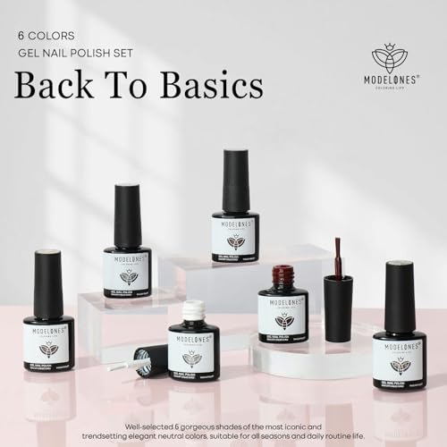 Image of modelones Gel Nail Polish Set 6 Colors Fall Winter White Nude Brown Gel Polish Maroon Burgundy Red Champagne Gold Silver Tan Nail Art Design Kit Basic Soak Off Manicure Salon DIY Gift for Women Girls