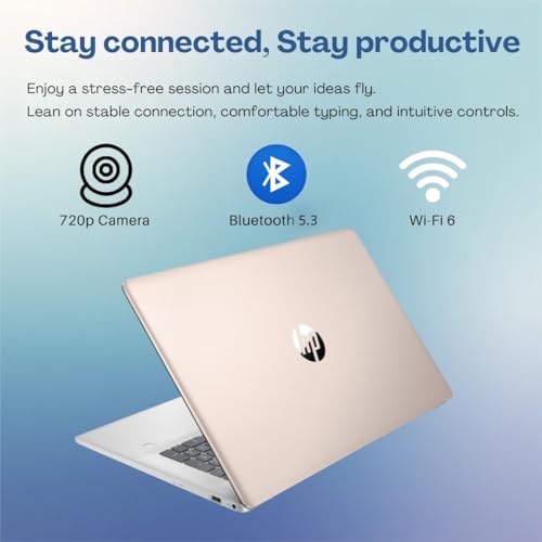 Image of HP 17 inch Touchscreen Business Laptop, Intel 10-Core i7-1355U(Up to 5 GHz), Microsoft Office Pro Lifetime, 16 GB RAM, 1 TB SSD, HD Audio, 720P Webcam, WiFi 6, Bluetooth 5.3, Win 11 Pro, Pale Rose Gold