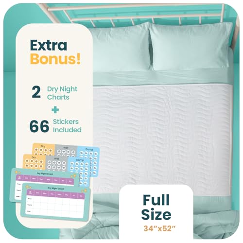 Image of IMPROVIA Pee Pads for Kids - Bed wetting Pads for Kids Potty Training Bed mats for Toddlers Waterproof Reuseable Washable Absorbent, Non Slip - White - Full Size 34 inchx52