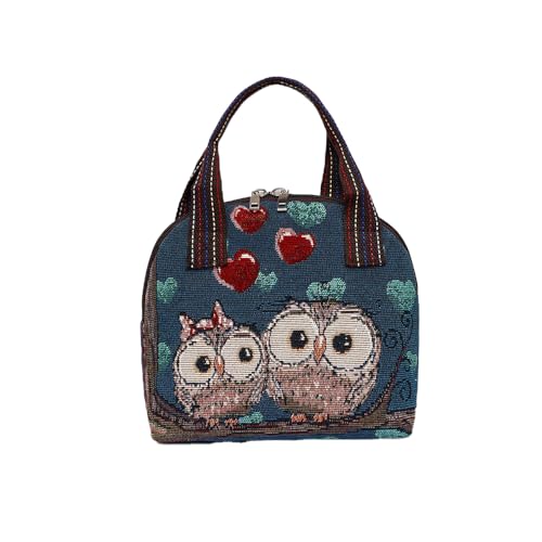 Qiwenr sac Fourre-Tout Hibou, sac Fourre-Tout Pour Femme, sac à Bandoulière Brodé, Sacs Fourre-Tout Hibou Brodés, sac à BandoulièRe En Toile Brodée, sac Tissé,...