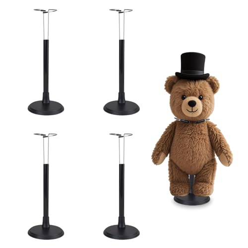 SHILIPAIJC 4 Pièces Support de Poupée, Réglable Présentoirs pour Poupées Supports pour Figurines Étagère de Poupée Vêtements Accessoires pour Poupée Pourours en Peluche (20-28cm, Noir)