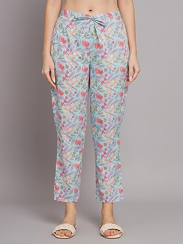 Image of Women's Cotton Regular Fit V Neck Printed Top with Trouser Co-ords Set with Fashion & Elegant Design (1 Top 1 Pant 1 Belt)