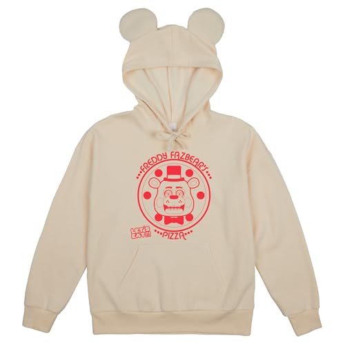 Bioworld Five Nights At Freddys Freddy Fazbears Pizza Womens Tofu Long Sleeve Hooded Sweatshirt With 3D Ears-XXL Off-white