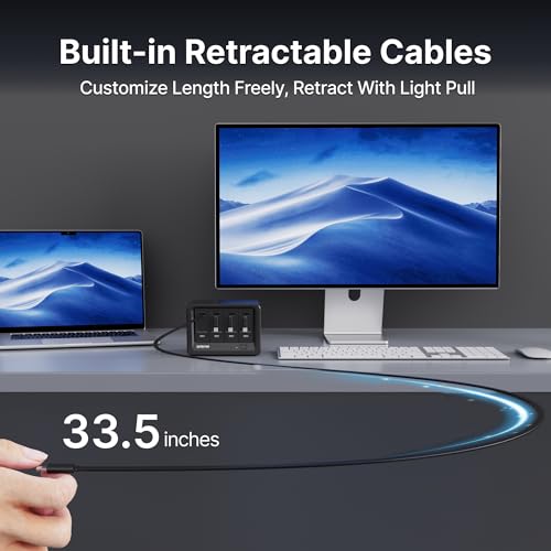 Image of Gitryin 12-in-1 Desktop Charging Station with 3 Retractable Type-C Chargers and 1 Lightning Charger, 40W USB-C Power Strip with Flat Plug, Extension Cord with 1020J Surge Protection for Home Office