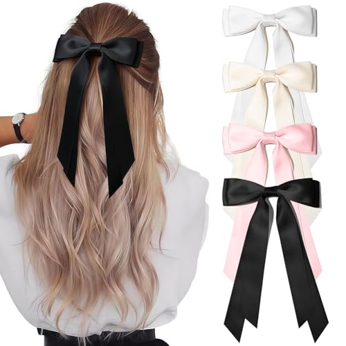 4 PCS Haarschleife – Elegante Haarschleife Damen, Französische Haarspange Schleife, Schleife Haare – Perfekt für stilvolle Frisuren (Beige/Weiß/Rosa/Schwarz)., 3.67 €