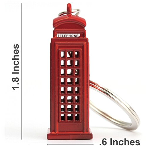 Image of City-Souvenirs London Telephone Box Key Chain in Red - London Souvenir Die Cast Metal Keyring - 3D Red Phone Booth