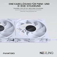 Phanteks M25-140 Gen2 Dreierpack, 3 x 140 mm ARGB-Hochleistungs-Lüfter, Daisy-Chain-Lüfterrahmen, Infinity-Spiegel-Hub, Einzelkabelanschluss, Weiß – Ansicht 7
