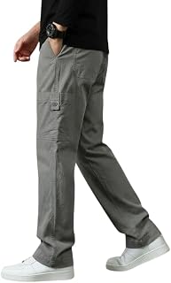 SMOWKLY Cargo for Men | Cotton Cargo Pant | Lower for man | Elastic Drawstring Waist Straight Fit Bottoms | Comfortable Breathable Summer Cargos for Casual, Office Wear
