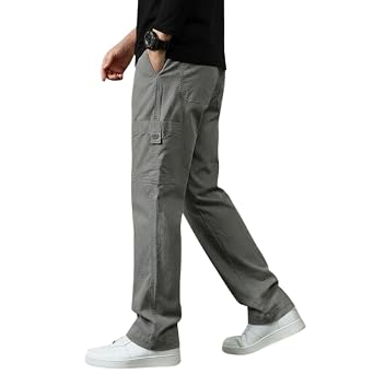 SMOWKLY Cotton Cargo Pant for Men, Gray Grey