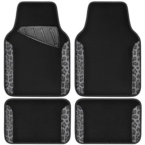 CAR PASS Waterproof Universal Car Floor Mats Leopard Print Car Mats Fit for SUV Vans sedans Trucks Set of 4pcs Car Carpet with Driver Heel Pad and Nibs Backing Leopard Car Accessories Gray Leopard