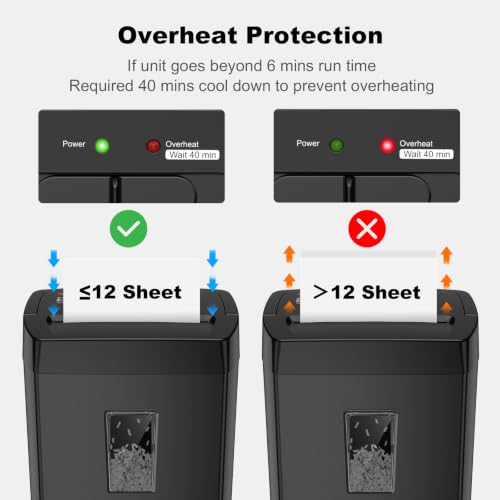 Image of Bonsaii 12-Sheet Cross Cut Paper Shredder, 5.5 Gal Home Office Heavy Duty Shredder for Paper, Credit Card, Mails, Staples, with Transparent Window, High Security Level P-4 (C275-A)