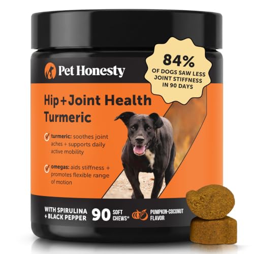 Turmeric Joint Supplement for Dogs - Glucosamine Chondroitin + Omega 3 Fish Oil - Advanced Mobility Support for Achey Joint, Ease Stiffness + Hip Support for Aging Dogs (Pumpkin Coconut, 90 Ct)