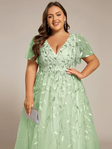 Image of Ever-Pretty Womens Embroidered Tulle Plus Size Cocktail Evening Party Dress A-Line Midi Wedding Guest Dresses for Curvy Women