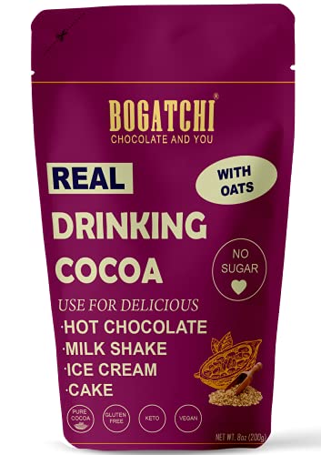 Image of BOGATCHI Real Drinking Cocoa with Oats|NO Sugar Drinking Chocolate | Tasty - Gluten Free - Vegan | Dark NO Sugar Drinking Chocolate | Cocoa Powder | 200g