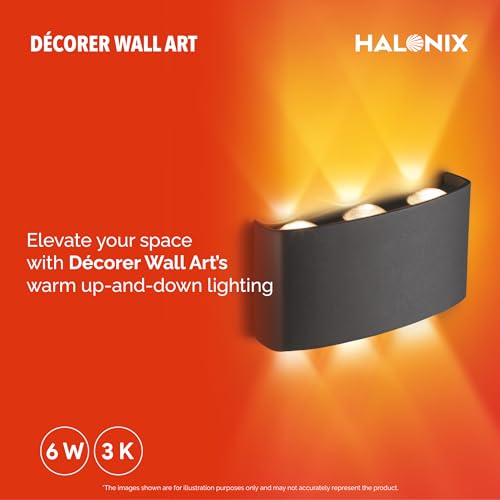 Image of Halonix 6W Decorer Wall Light | 6 Rays | Water Proof IP65 | Up & Down Wall Lamps - Outdoor Wall Lights for Elevation,Garden & Patio Lights - (Warm White)-Pack of 1