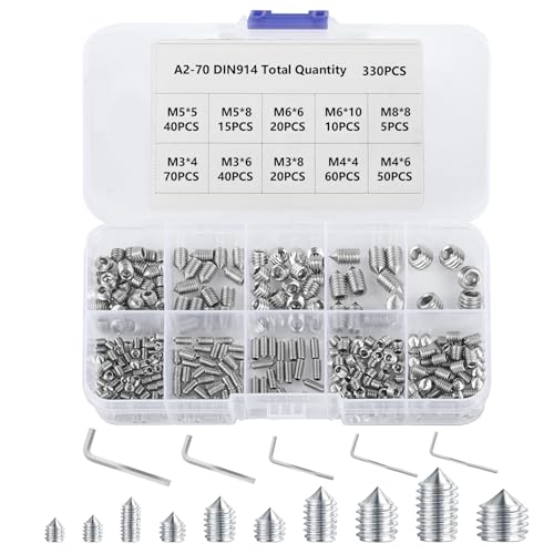 Juego de 330 tornillos de cabeza esférica cónica, M3/M4/M5/M6/M8, tornillos prisioneros de acero inoxidable, varilla roscada con hexágono interior para tiradores de puerta, con 5 llaves Allen