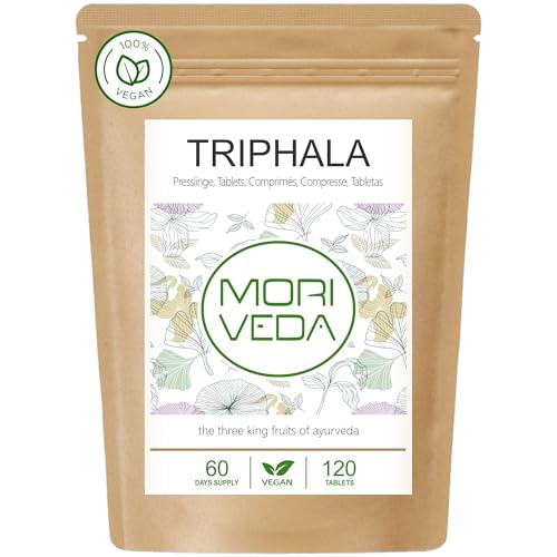 MoriVeda® Triphala pellet 1000mg I Vegan I da frutti reali ayurvedici Amla, Hiritaki e Bibhitaki I prodotto naturale di qualità I 120 pellet