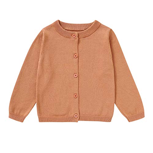 Toddler Baby Girl Sweater Kid Long Sleeve Ruffle Warm Spring Fall Winter Pullover Tops Outfits (Cardigan-Caramel, 2-3 T)