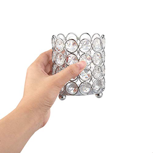 Feyarl Crystal Makeup Brush Holder Comb Holder Organizer Candle Holder Votive Candle Lantern Dresser Table Wedding Home Deco(Silver) #TOP3