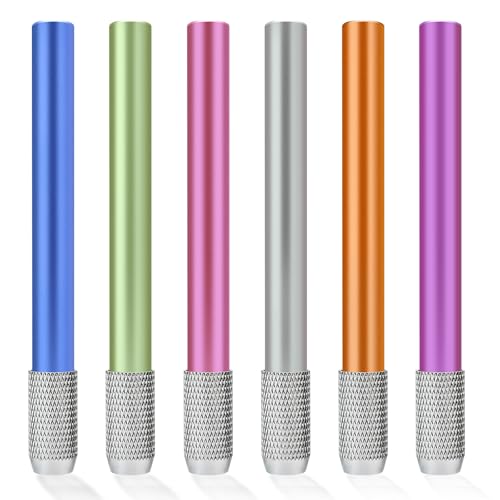 Dirvcp 6PCS Aluminum Assorted Colors Pencil Lengthener, Multi-Color Pencil Lengthener Holder with Ergonomic Grip, Fits Standard & Colored Pencils for Drawing, Sketching & Office Use