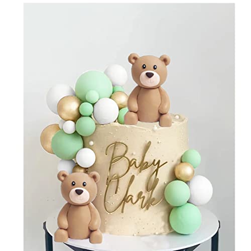 Teddy Bear Cake Topper Blue Ball Cake Decor (Green Ball 2Bears Set) #TOP16