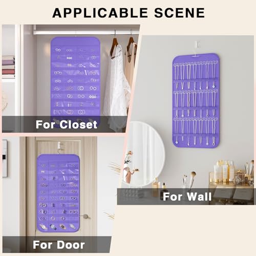 Double-Sided Hanging Jewelry Organizer for Necklaces Earrings 1-Pack Purple by DonYeco - Image 4