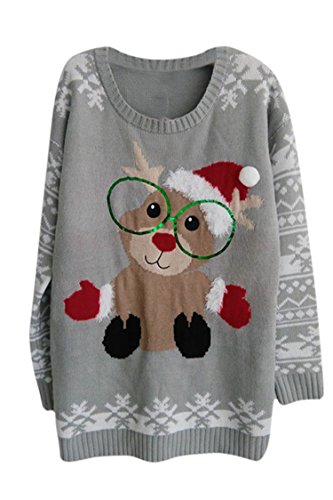 Preisvergleich Produktbild Viottiset Weihnachtspullover Jumper Ugly Christmas Sweater für Damen M Grau Eichhörnchen