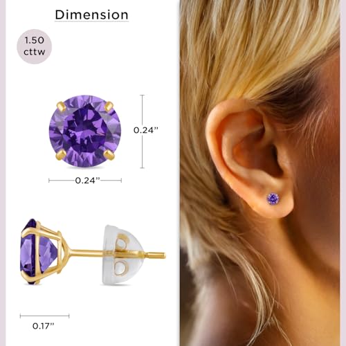 Jewelili 10K Gold Solitaire Stud Earrings for Women | Yellow / White Gold | 6 MM (1.5 CTW) Round Cut Cubic Zirconia Studs | Dainty & Timeless Fine Jewelry | Silicone Push Back Post | Birthday Gift for Her4