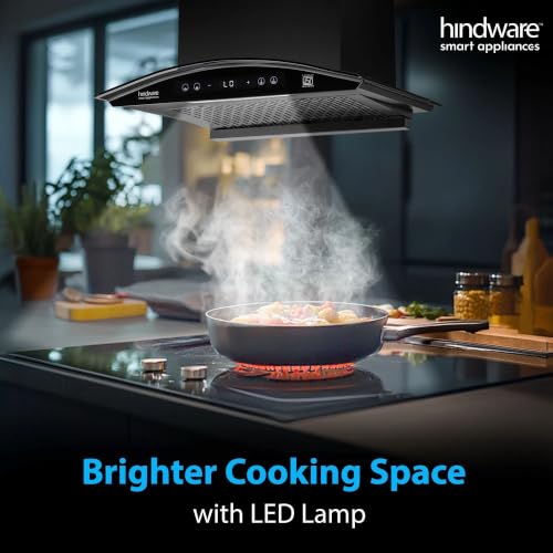 Image of Hindware Smart Appliances Sancia BLDC 60cm Kitchen Chimney | 1400 CMH | Filterless | Autoclean | Curved Glass | Motion Sensor, Touch Control | 12 Yrs Warranty on Motor, 3 Yrs on Product by Brand