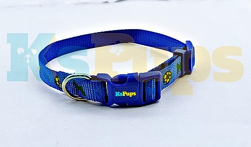 Image of 15mm Soft Printed Dog Collar and Leash Set I Puppy Printed, Adjustable Nylon Collar with Leash I for Small and Medium Dogs (Blue)