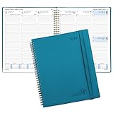 POPRUN Kalender 2022 Wochenplaner 26,5 x 21,5 cm - Terminplaner 2022 1 Woche 2 Seiten mit Stundenintervall - Planer 2022 Terminkalender Ringbuch mit Softcover - Pazifikgrün