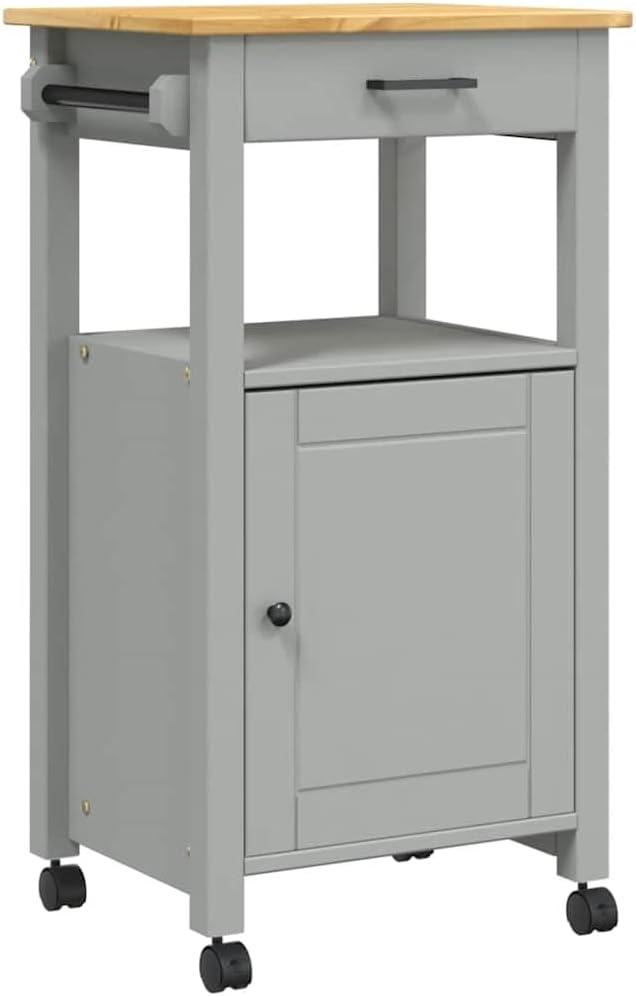 Kitchen Trolley Monza Solid Pine Wood Rolling Kitchen cart 18.9"x15.7"x34.8" with Drawer Door and Wheels Versatile Kitchen Storage cart for Dining and Utility