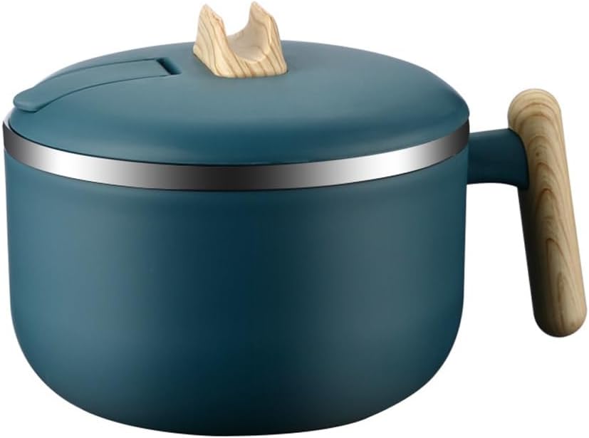 Great Double-wall Heat Insulated Cereal Salad Bowl Stainless Steel with Lid Handle Daily Use(E)