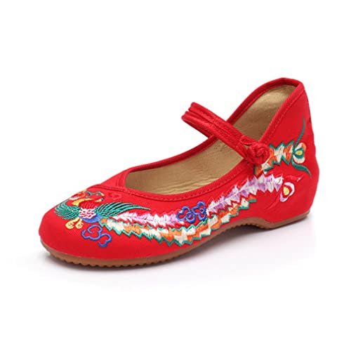 Chinese Shoes for Women Embroidered Shoes Flats Shoes Women Black red Asian Traditional Girl Mary Jane Ballet Yoga Shoe Rubber Sole (36 M EU, Red, Numeric_6)