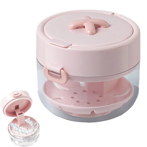 Estuche de almacenamiento 3 en 1 para retenedores con espejo y cepillo de limpieza, contenedor portátil para guardar protectores bucales, alineadores invisibles y aparatos de ortodoncia (Rosa)