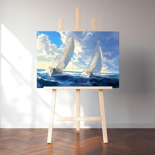 Natuyalo Framed Paint by Number Kit for Adults Sailboat in Waves 12x16 Inch by Natuyalo - Used condition - Image 2