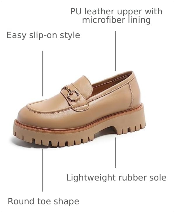Image of Platform Loafers for Women Chunky Heel Lug Sole Loafers Slip ons Round Toe