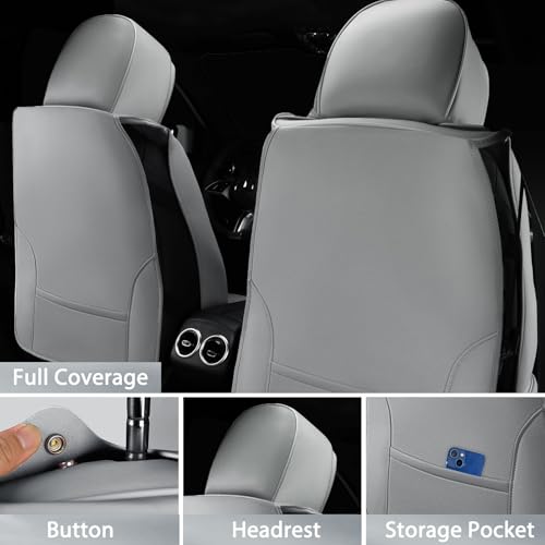 Image of CAR PASS Nappa Leather Seat Covers, Breathable Waterproof Car Seat Covers Full Set, Luxury Leather Front and Back Seats Full Coverage, Universal Fit SUV Pick-up Truck Sedan Automotive(Gray)