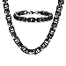 Men's Stainless Steel Mechanic Black Chunky Byzantine Chain Bracelet and Necklace Set