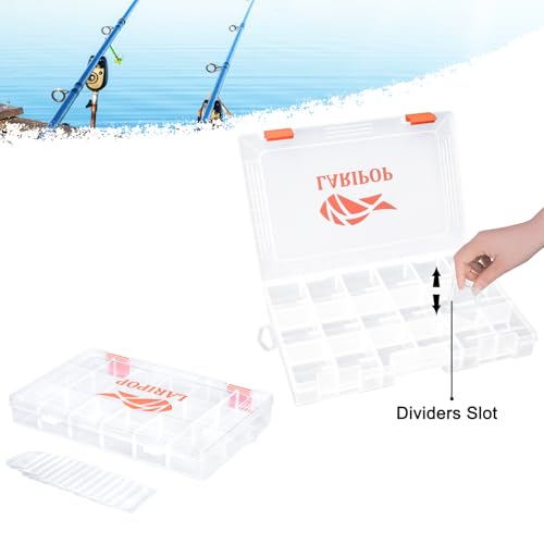 LARIPOP Fishing Tackle Box Set with Adjustable Dividers, Transparent Organizer Tray, Plastic Tool Box, Bait Separator -Angler\'s equipment lure box - 4 Packs Tackle Trays - Parts Box