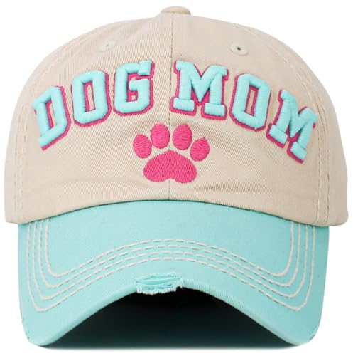 Image of KBETHOS Dog Cat Mom Dad Theme Womens Baseball Cap Distressed Vintage Unconstructed Embroidered Patch Hat