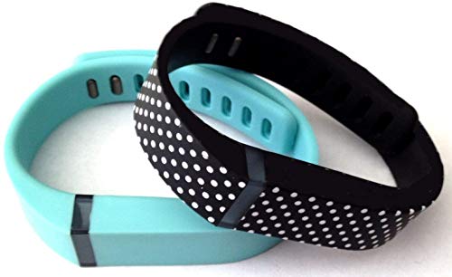 Small 1 Teal (Blue/Green) 1 Black with White Dots Spots Band for Fitbit FLEX Only With Clasps Replacement /No tracker/