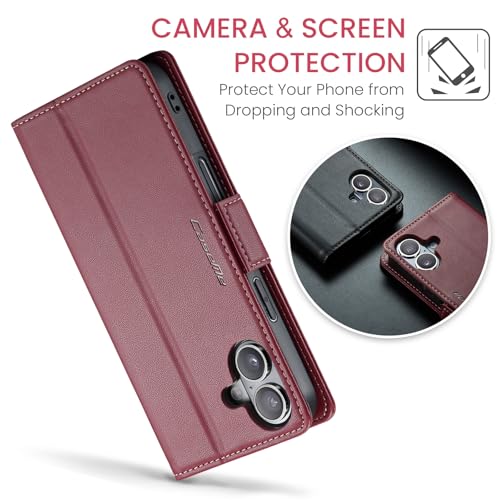 Coque pour iPhone 16 étui portefeuille avec blocage RFID bordeaux