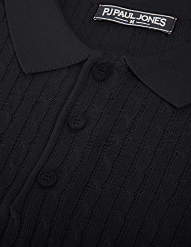 Pj Paul Jones Men Casual Polo Shirts Knitting Cable Knitted Short Sleeve Golf Shirt For Spring Black #TOP3