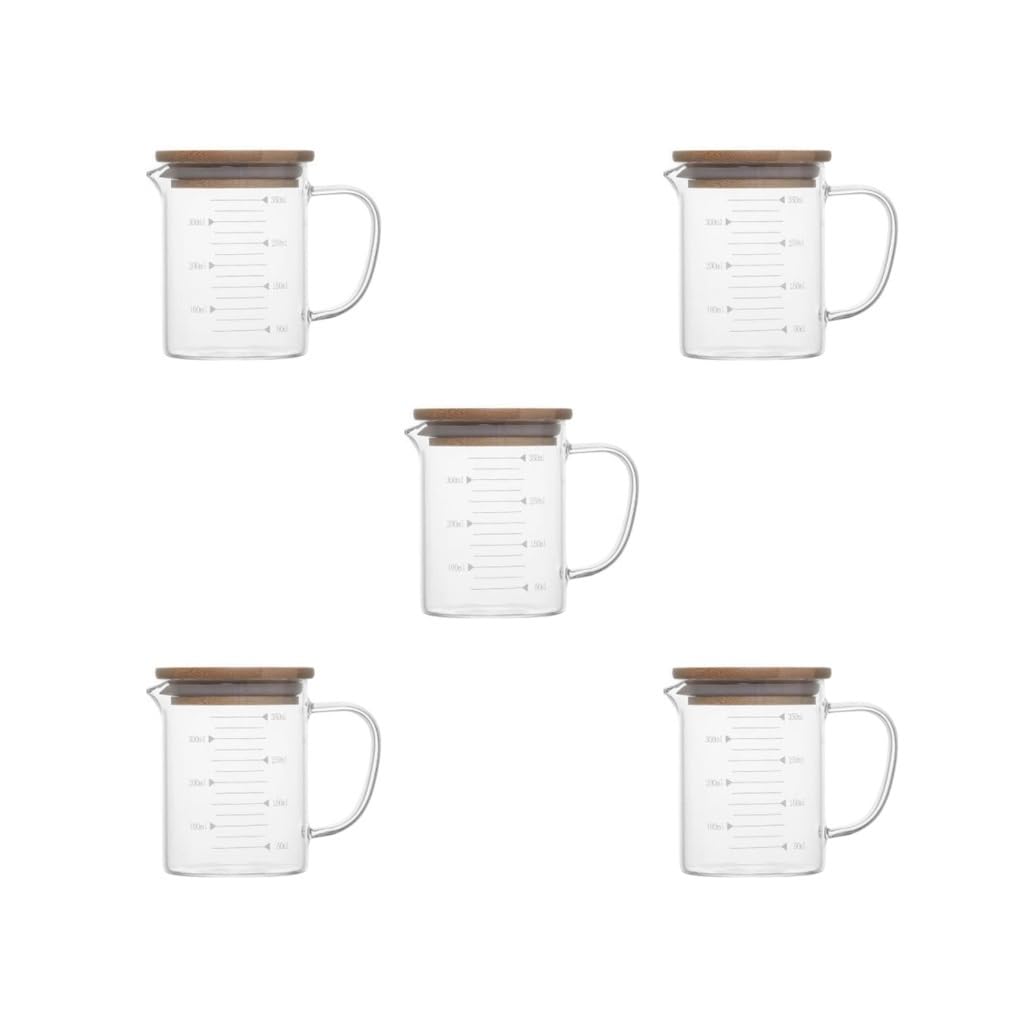 Set di 5 misurini in vetro resistente al calore, adatti al freezer, con impugnatura sicura, per forno, tè, 350 ml
