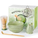 Dayacoco Matcha Whisk Set, Ceramic Matcha Kit Set Includes Bowl with Spout, Matcha Whisk, Holder, Bamboo Scoop and Sifter, 5 pcs Matcha Tea Kit for Matcha Beginner and Lovers, Gift Christmas, Birthday