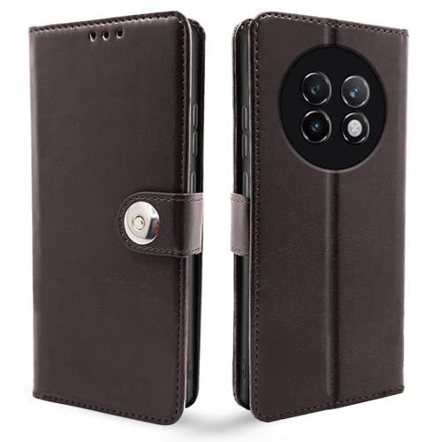 Image of Pikkme Flip Cover Leather Finish | Inside TPU with Card Pockets | Wallet Stand and Shock Proof | Complete Protection Button Flip Case for Realme 13 Plus 5G / Realme P1 Speed 5G (Coffee)