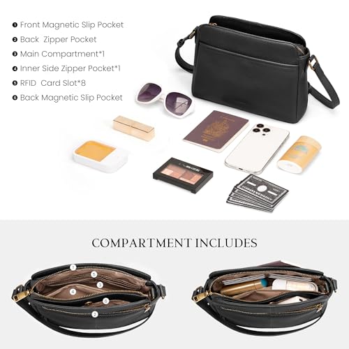 Image of befen Anti-theft Crossbody Bag for Women Genuine Leather, Small Cross Body Shoulder Handbags with RFID Card Slots